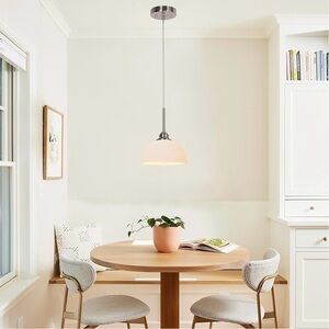 1 Pendant Light Fixture Brushed Nickel Milky White Shade Glass Modern